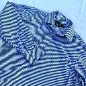 Lauren Ralph Lauren button up shirt blue‎ and white vertical stripe 15 1/2 32/33